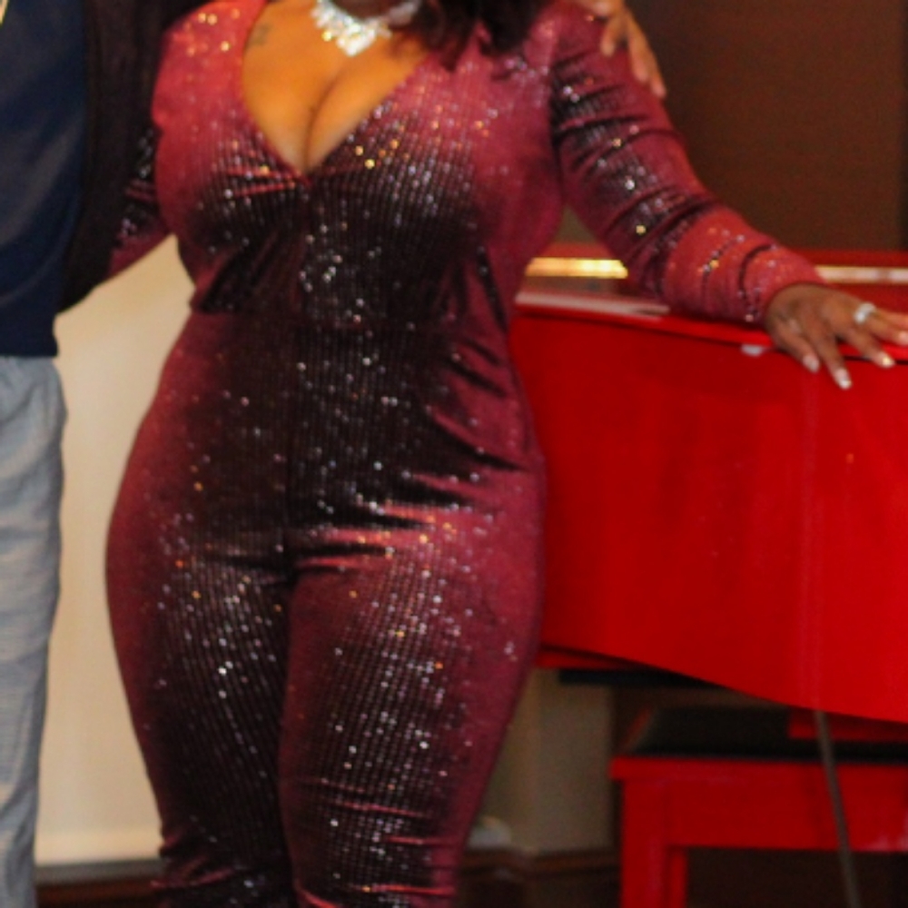 Sequin jumper burgundy with silver detailing size Medium